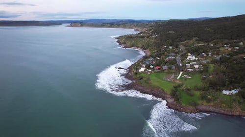 Whale Bay Beachfront Paradise Holiday House In Raglan, North Island, New Zealand. Aerial Drone Shot