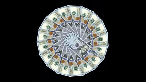 Expanding Circular Pattern of Hundred Dollar Bills Animation