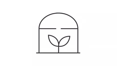 Animated Line Art Greenhouse with Growing Plant Icon