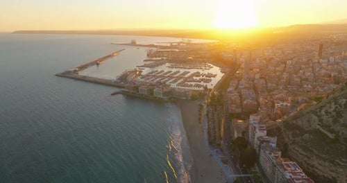 Sunset Over the City Center and Marina of Alicante City Spain Costa Blanca