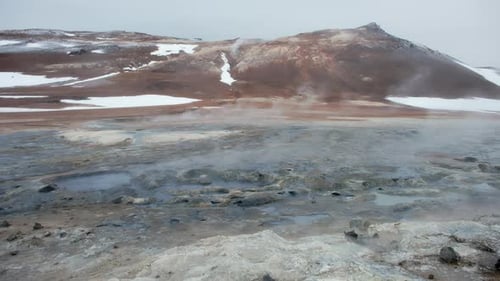 Geothermal Area in Iceland Pure Green Energy at Sulfur Valley with Smoking Fumaroles