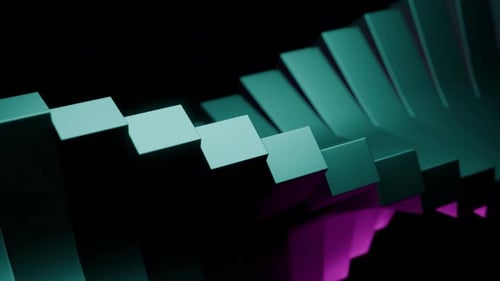 Teal and Purple Abstract 3d Shapes Rotating on Black Background Design