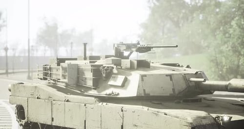Modern Military Tank Turret Rotating on a Street