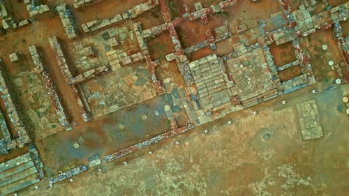 Complex stone layout of ancient Megaron palace ruinsin Crete, Greece