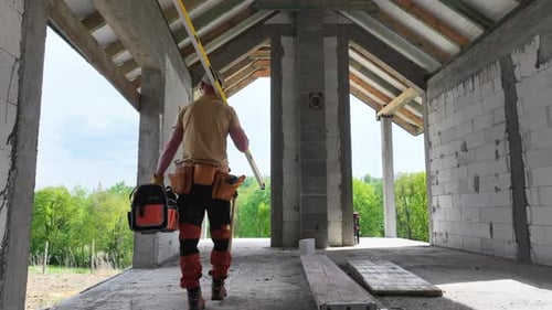 Construction Worker Building Residential Bricks Made House