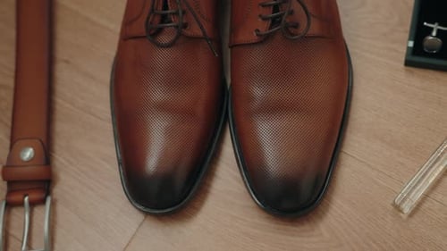 Groom's Leather Dress Shoes, Belt, and Cufflinks