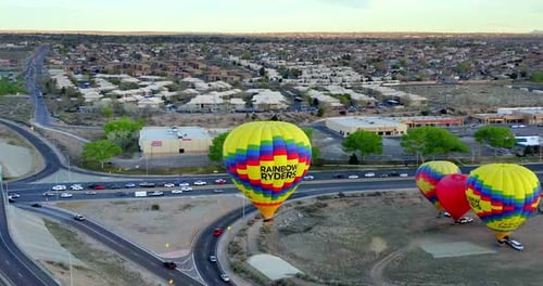 Hot Air Balloon Festival In Albuquerque, New Mexico By Aerial Drone Slow Motion