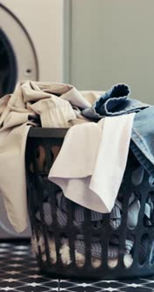 Laundry, basket and washing of dirty clothes for hygiene, cleaning fabric and fresh linen