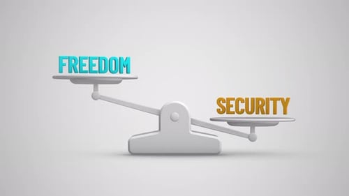 Animated Balance Scale Comparing Freedom and Security