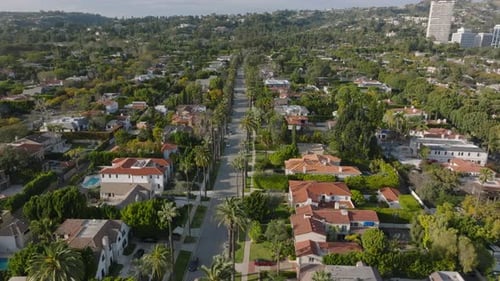 Aerial Footage of Luxury Family Houses and Residencies in Beverly Hills District
