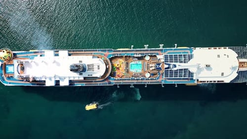 Top View of a Cruise Ship on the High Seas Off the Coast of Vietnam Near the City of Nha Trang The