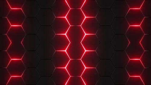 Animated Red Glowing Hexagon Grid Technology Background