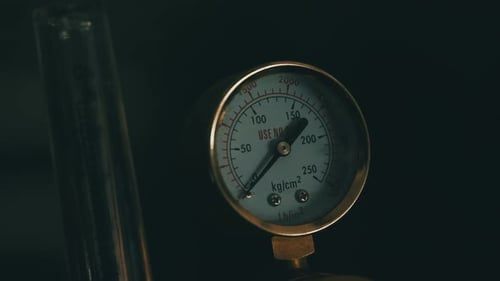 Close Up of Pressure Gauge Needle Moving