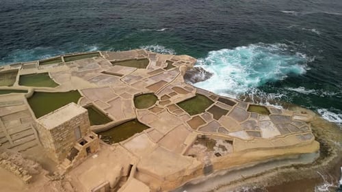 Aerial View of Coastal Salt Pans by Ocean