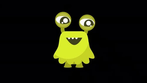 Cartoon Green Monster Looking Around Alpha Channel 4K