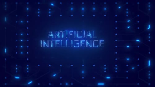 Artificial Intelligence Word Text with neon circuit board design or computer semiconductor design