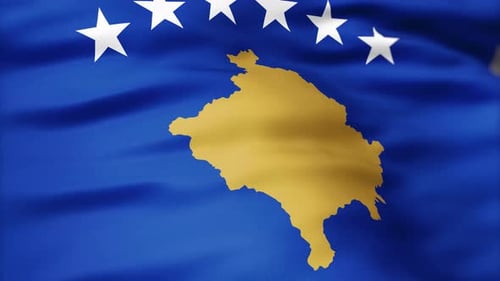 Kosovo National Flag Waving in Realistic Fabric Motion