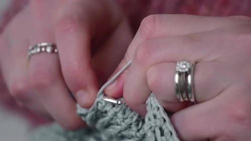Woman Hands Knitting Crochet - close up
