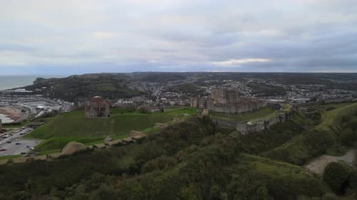 Dover Castle Kent England ,aerial POV 4k footage