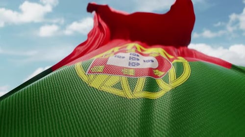 Realistic 3D Animation of the Portugal National Flag Waving
