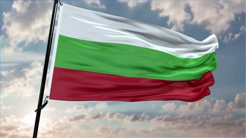 Bulgaria National Flag Waving Animation on Blue Sky