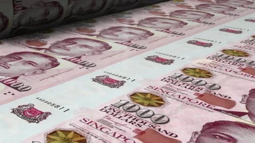 1000 Singapore Dollar Bills On Money Printing Machine