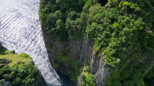 Wang Long Lagoon in Phi Phi Island Hidden Behind Limestone Cliffs, Drone View