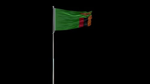 Realistic Waving Flag of Zambia with Alpha Channel