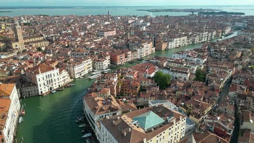 Venice Aerial View of Rialto Bridge Crossing the Grand Canal Italy