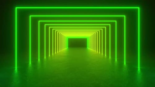 Neon Lights Tunnel in Dark Room