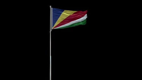 Realistic Animated Seychelles Flag on Flagpole