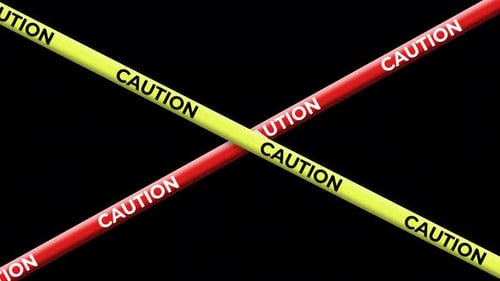 Yellow and red caution tape animation. Alpha channel backdrop