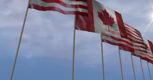 Realistic Waving National Flags Against a Bright Sky