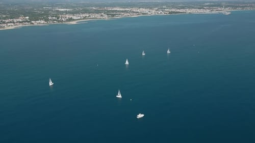Yacht with White Sails at Sea Yachting Luxury Vacation and Regatta at Cambrils