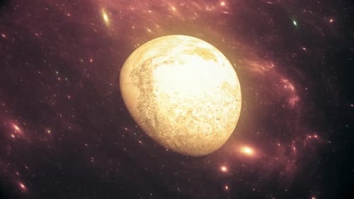 Glowing Planet Rotating in Cosmic Nebula