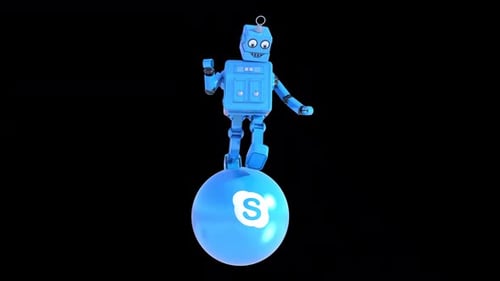 Blue Funny Cartoon Robot Loopable With Alpha channel included - Skype