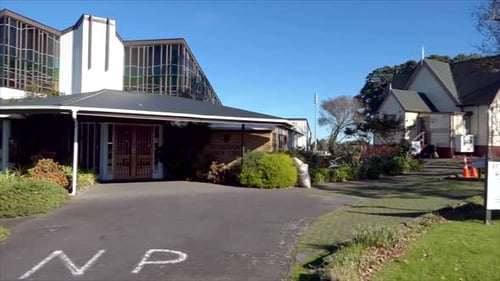 shot of religious chapel or funeral home for funeral service
