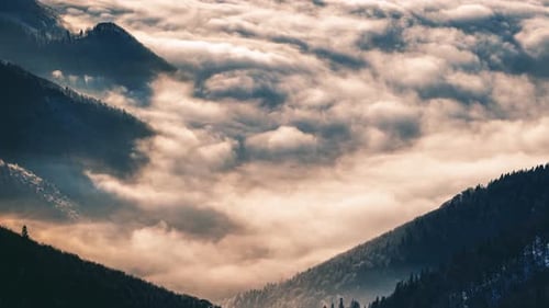 Magic Foggy Clouds Mountain Forest Valley Sunrise