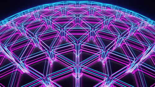 Cyan, Rosa und Schwarz mit neonleuchtendem Science-Fiction-Kugelhintergrund, VJ Loop, 4K