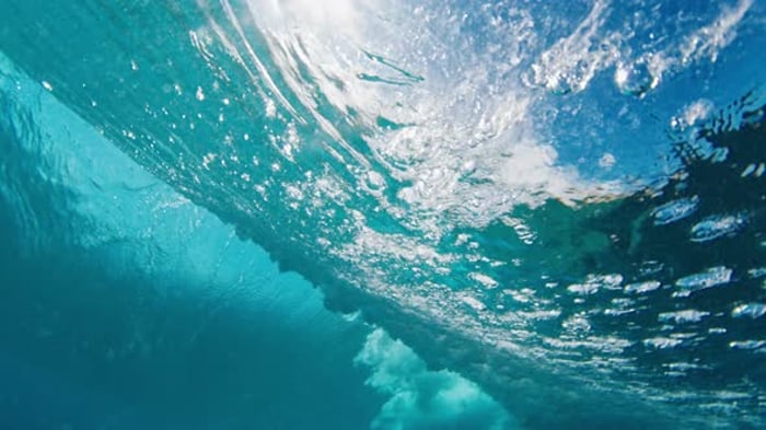 Ocean Wave Breaking Creating Whitewash From Underwater Viewpoint ...