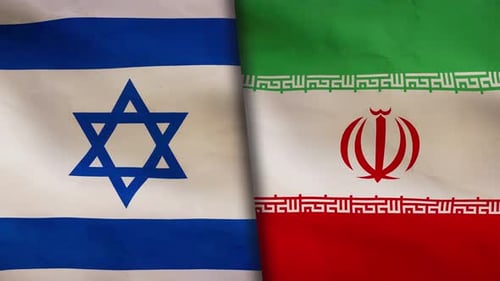 Waving Flags of Israel and Iran Side by Side