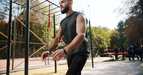 Healthy Lifestyle and Outdoor Training Man Exercising for Outdoor Warmup
