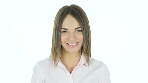 Smiling Young Woman Portrait on White Background