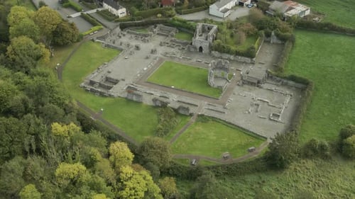 Aerial Drone View Of Old Mellifont Abbey In Tullyallen Near Drogheda In County Louth, Ireland.