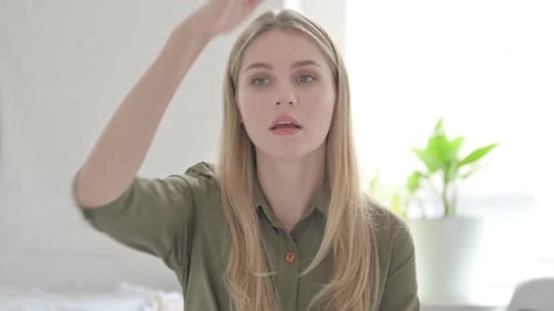 Searching Blonde Woman Looking Around of New Chance