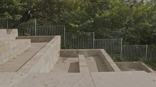 Guy Jumping off Building and Freerunning