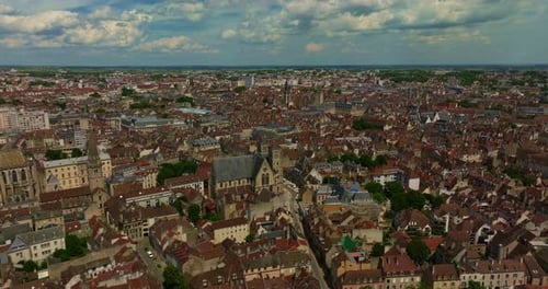 Aerial View Around the Town Dijon Flight Through the Historic Center of Dijon the Capital of