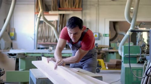 Focused Carpenter Sanding Wooden Detail in Workshop