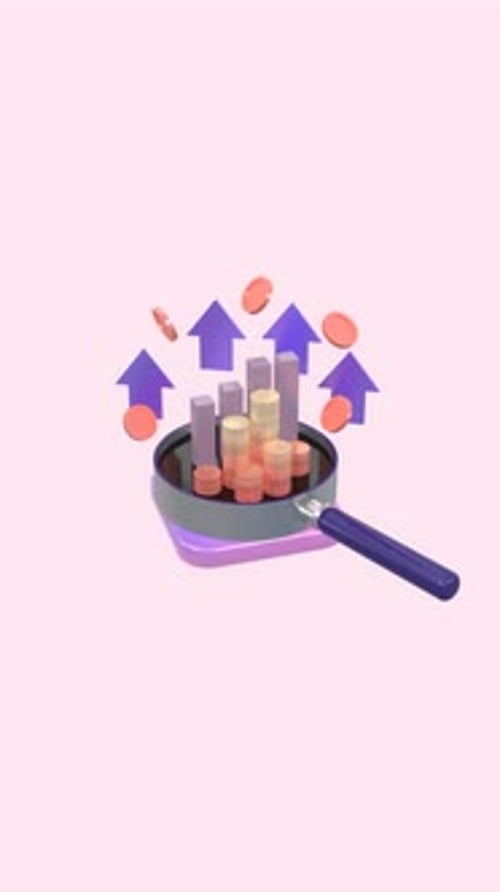 3D Financial Growth Analysis with Magnifying Glass Animation