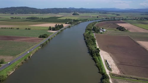 Tranquil Tweed River And Agricultural Fields In New South Wales, Australia - Aerial Drone Shot